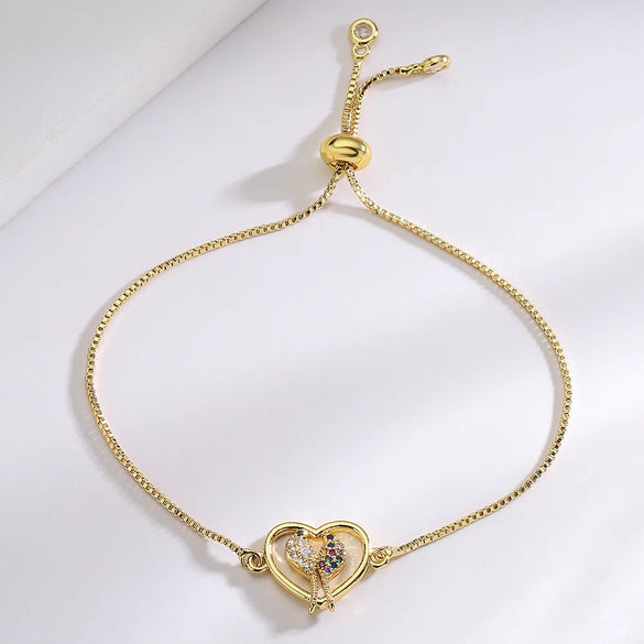 1 Piece Fashion Heart Shape Butterfly Copper Inlay Zircon Bracelets