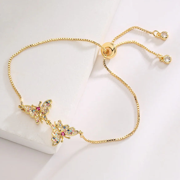 1 Piece Fashion Heart Shape Butterfly Copper Inlay Zircon Bracelets