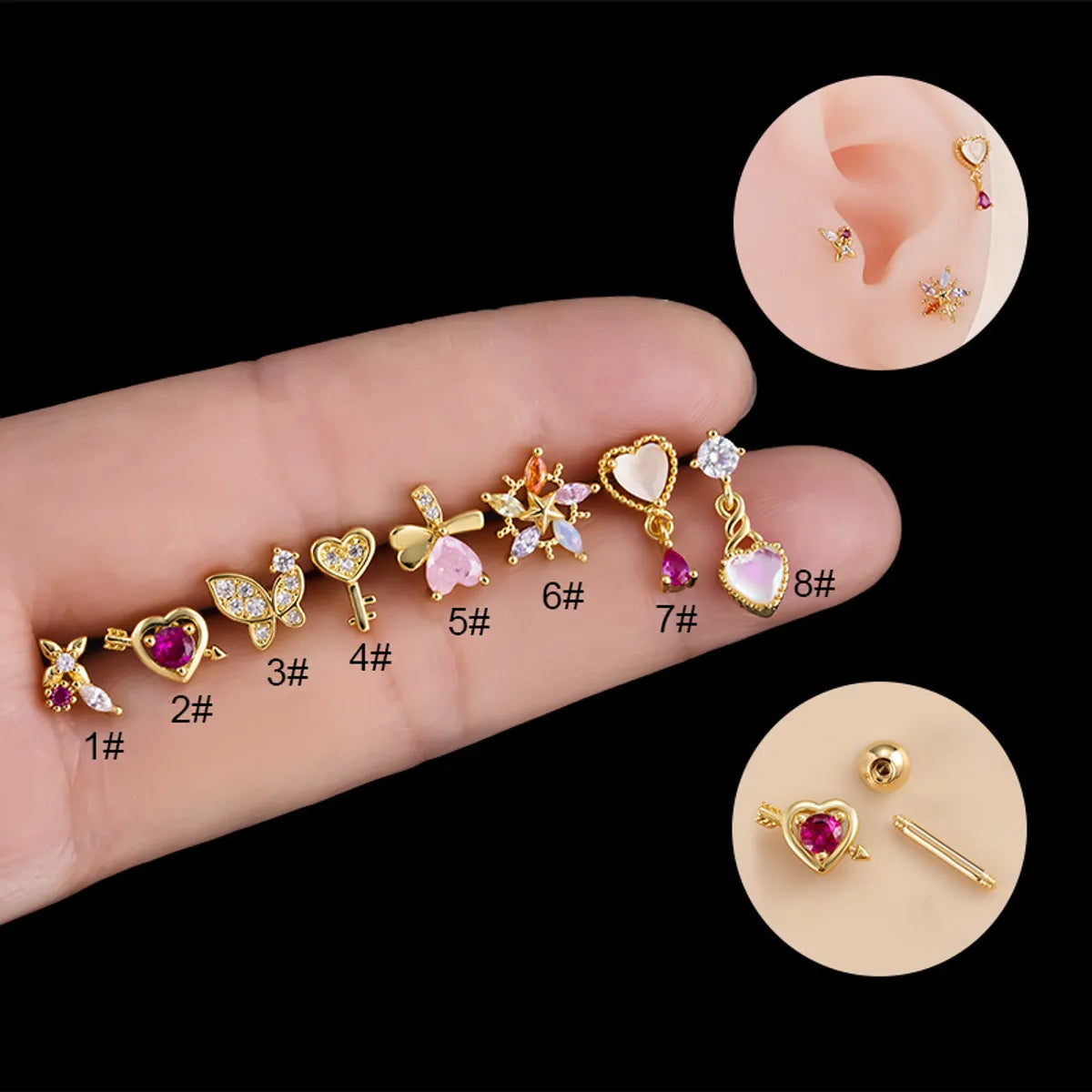 1 Piece Fashion Heart Shape Butterfly Stainless Steel Copper Plating Inlay Zircon Ear Studs