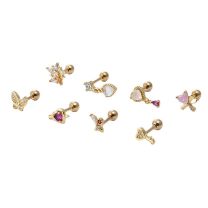 1 Piece Fashion Heart Shape Butterfly Stainless Steel Copper Plating Inlay Zircon Ear Studs