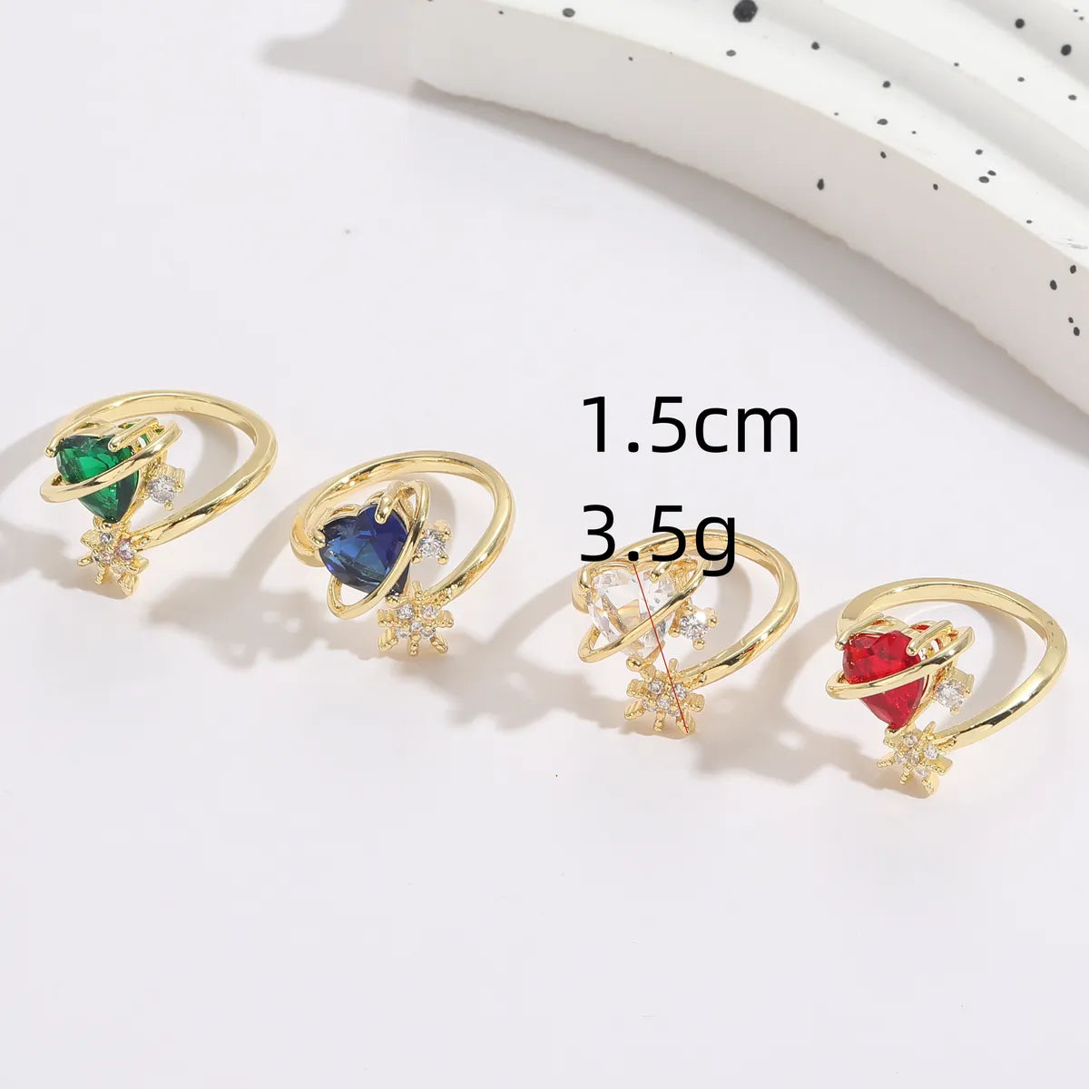 1 Piece Fashion Heart Shape Copper Inlay Zircon Open Ring