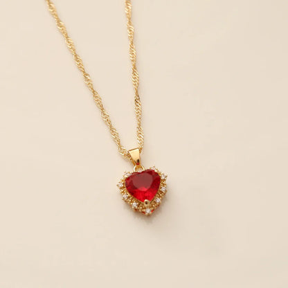 1 Piece Fashion Heart Shape Copper Inlay Zircon Pendant Necklace