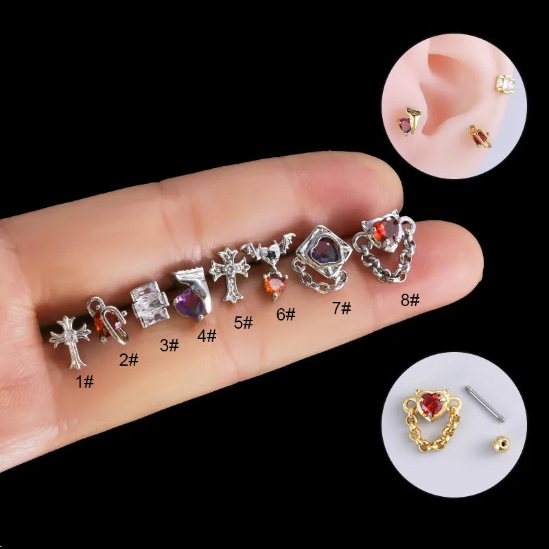 1 Piece Fashion Heart Shape Metal Inlay Zircon Ear Studs