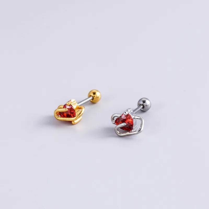 1 Piece Fashion Heart Shape Metal Inlay Zircon Ear Studs