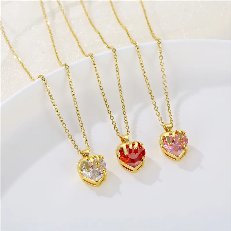 Stainless Steel Brass Fashion Plating Inlay Heart Shape Zircon Pendant Necklace