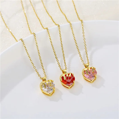 Stainless Steel Brass Fashion Plating Inlay Heart Shape Zircon Pendant Necklace