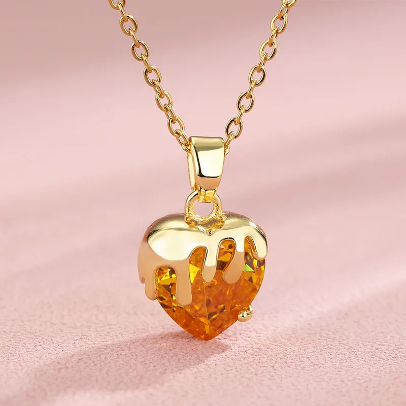 Stainless Steel Brass Fashion Plating Inlay Heart Shape Zircon Pendant Necklace