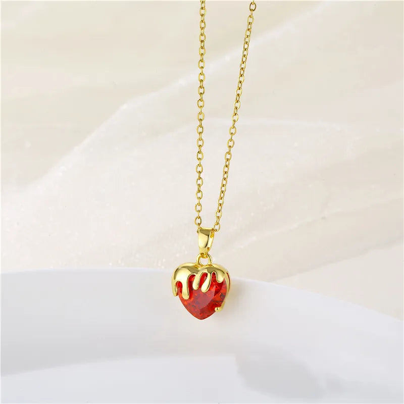 Stainless Steel Brass Fashion Plating Inlay Heart Shape Zircon Pendant Necklace