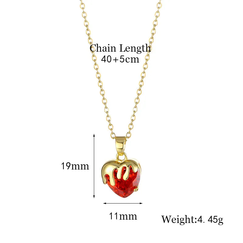 Stainless Steel Brass Fashion Plating Inlay Heart Shape Zircon Pendant Necklace