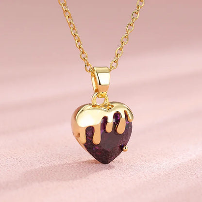 Stainless Steel Brass Fashion Plating Inlay Heart Shape Zircon Pendant Necklace