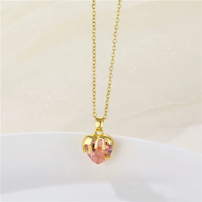 Stainless Steel Brass Fashion Plating Inlay Heart Shape Zircon Pendant Necklace