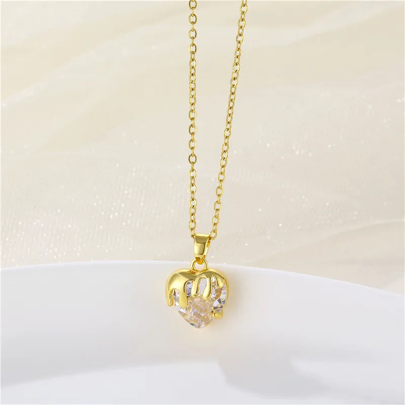 Stainless Steel Brass Fashion Plating Inlay Heart Shape Zircon Pendant Necklace