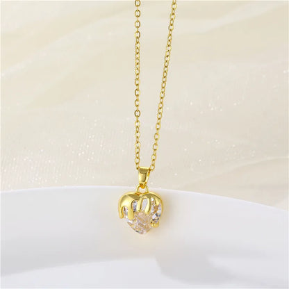 Stainless Steel Brass Fashion Plating Inlay Heart Shape Zircon Pendant Necklace