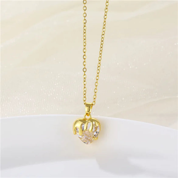 Stainless Steel Brass Fashion Plating Inlay Heart Shape Zircon Pendant Necklace