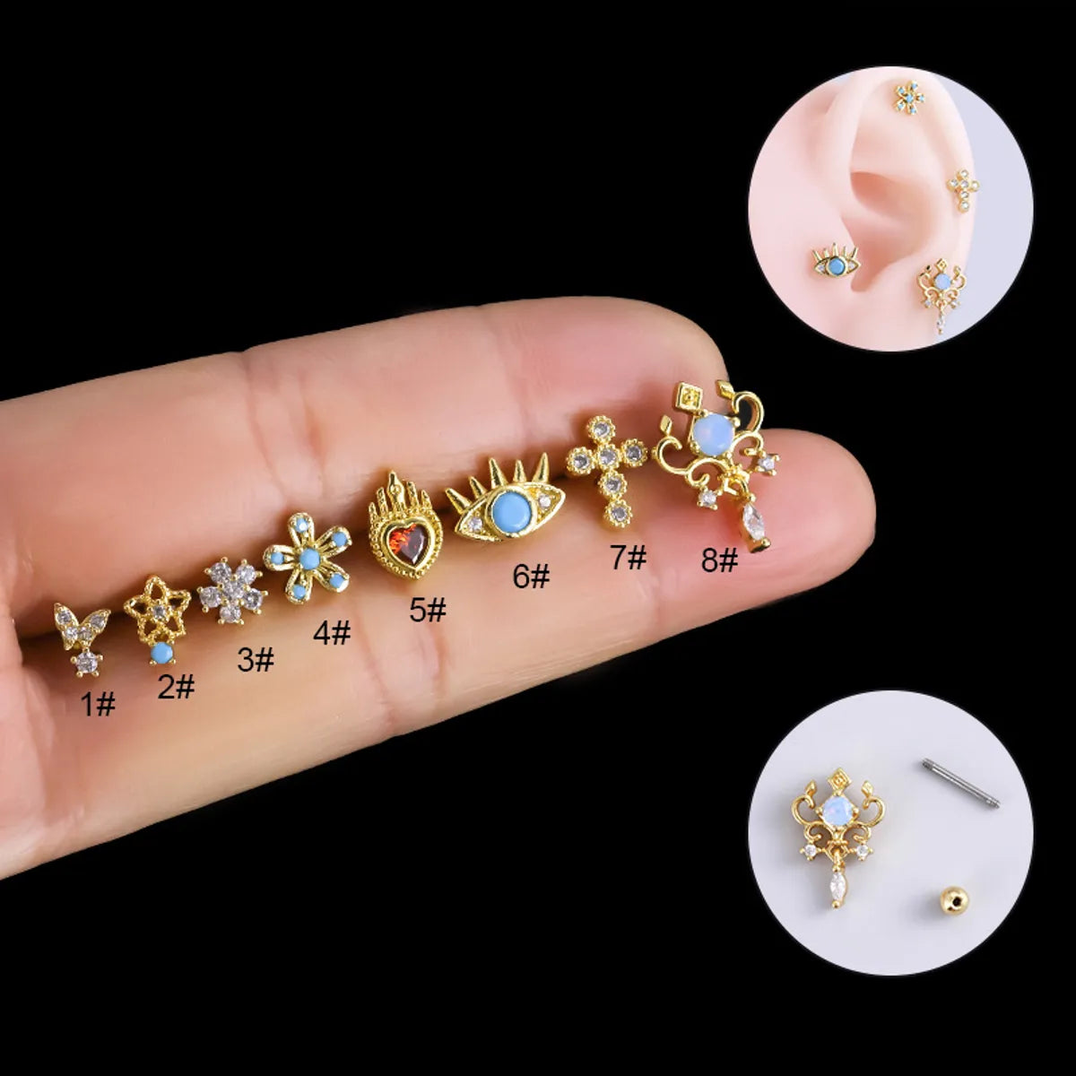 1 Piece Fashion Heart Shape Plating Inlay Stainless Steel Zircon Ear Studs