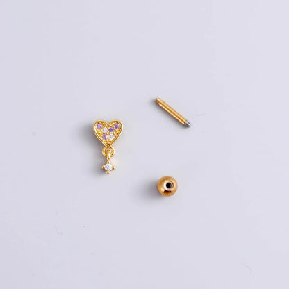 1 Piece Fashion Heart Shape Plating Inlay Stainless Steel Zircon Ear Studs