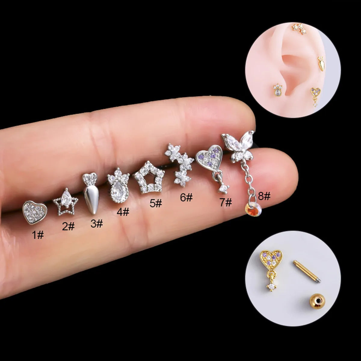 1 Piece Fashion Heart Shape Plating Inlay Stainless Steel Zircon Ear Studs