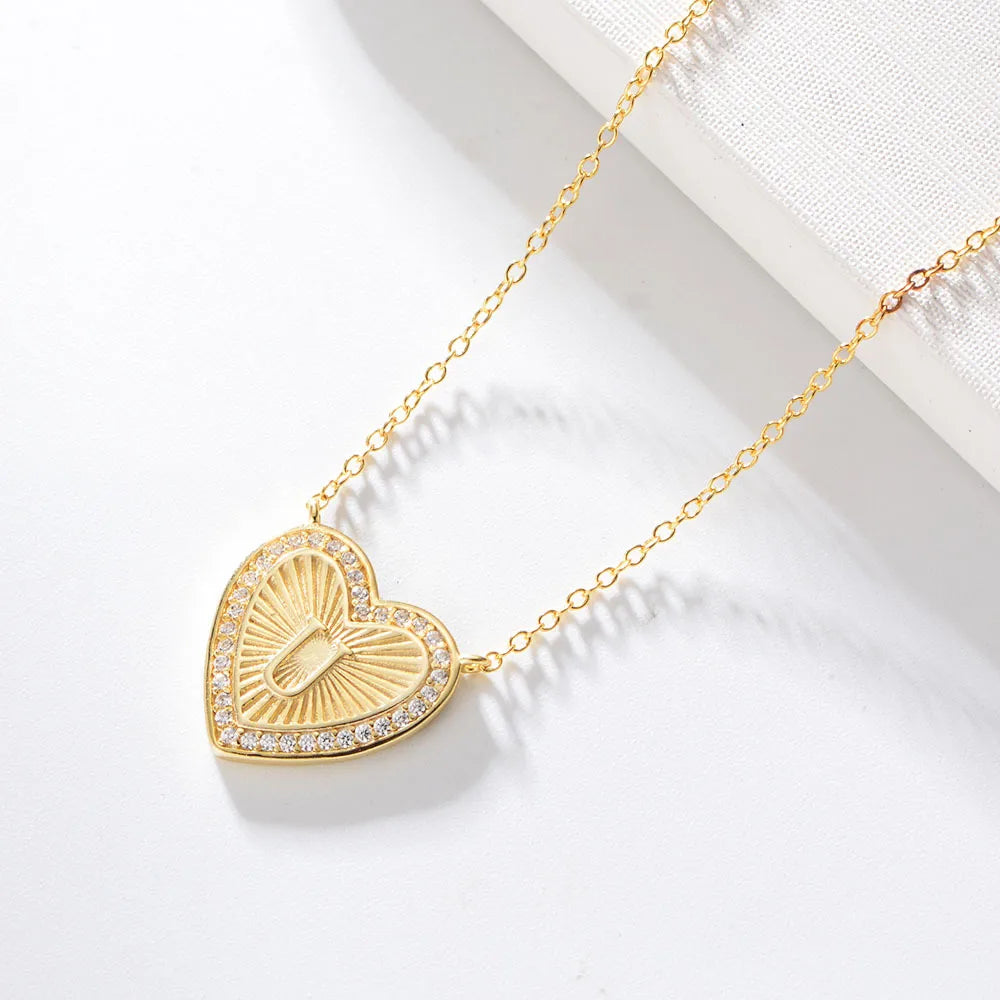 1 Piece Fashion Heart Shape Sterling Silver Plating Zircon Necklace