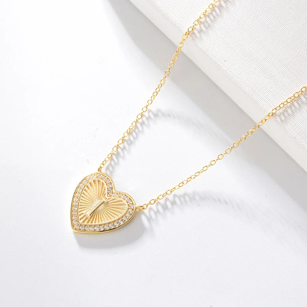 1 Piece Fashion Heart Shape Sterling Silver Plating Zircon Necklace