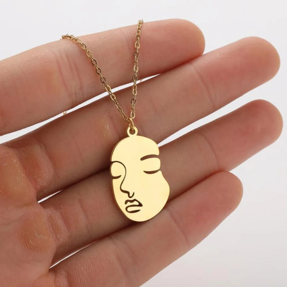 1 Piece Fashion Human Face Letter Moon Titanium Steel Plating Hollow Out Pendant Necklace