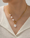 Fashion Irregular Stainless Steel Baroque Pearls Plating 18k Gold Plated Pendant Necklace