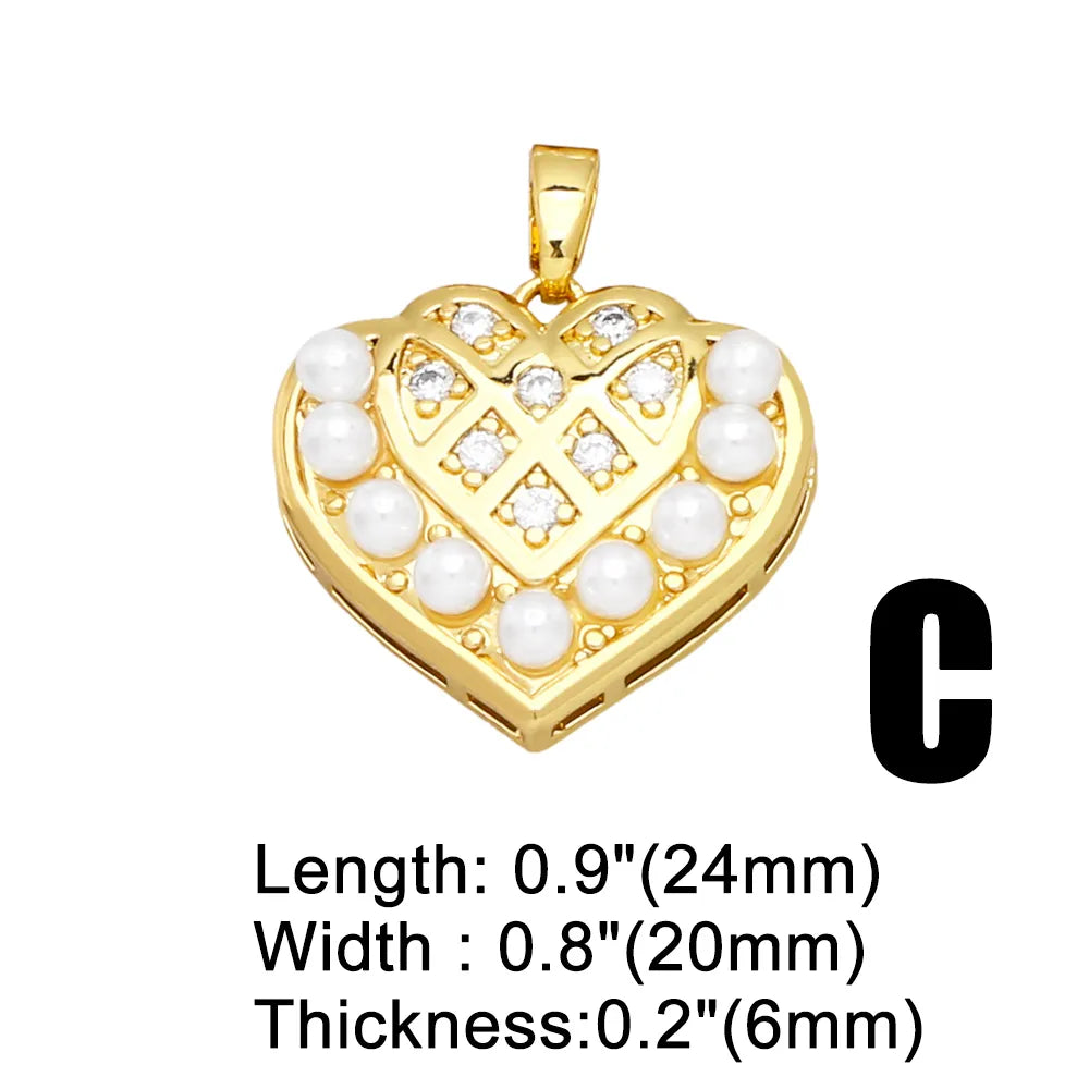 1 Piece Fashion Korean Style Heart Shape Copper Plating Inlay Pearl Zircon 18k Gold Plated Pendants Jewelry Accessories