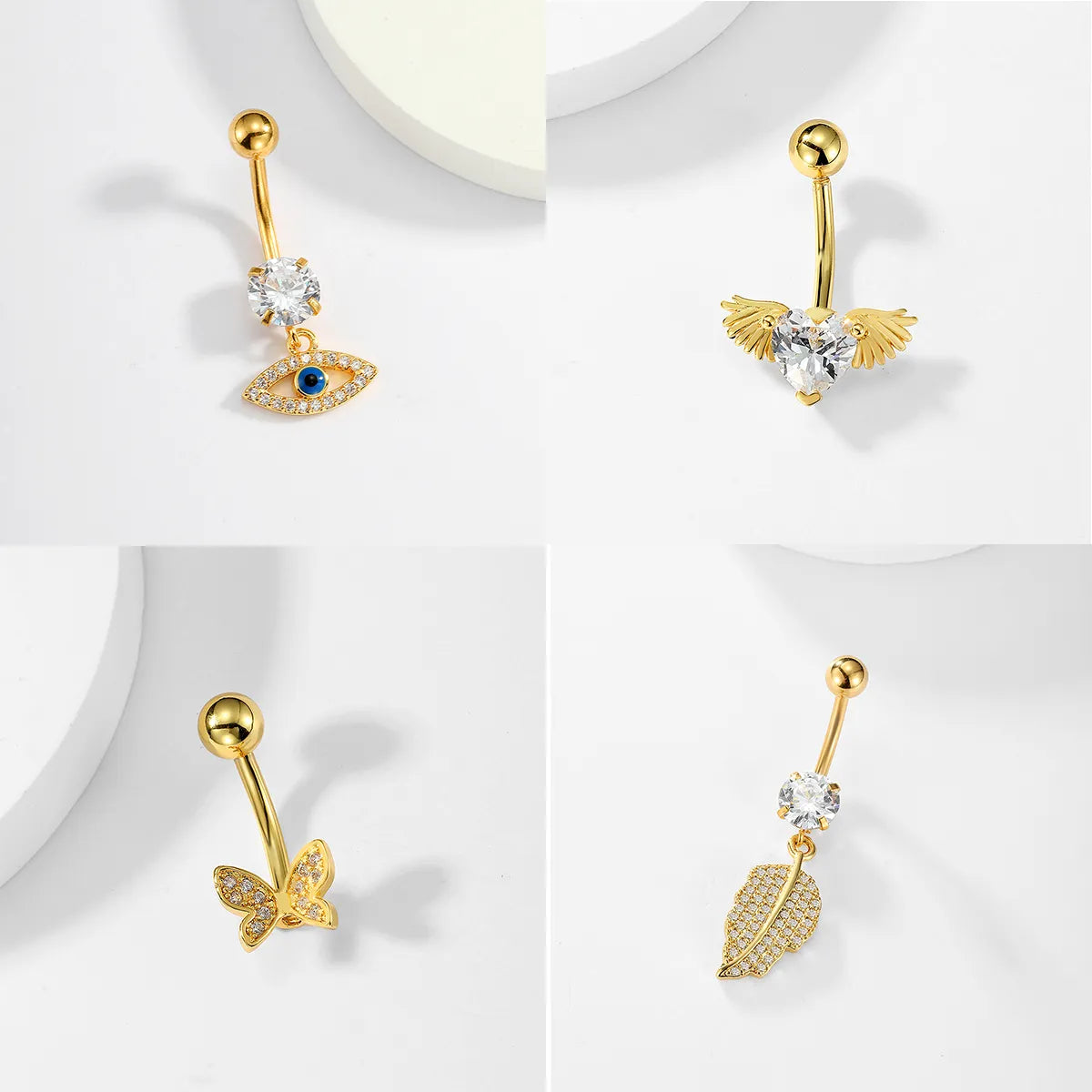 Fashion Leaf Devil's Eye Butterfly Stainless Steel Plating Zircon 18k Gold Plated Belly Ring