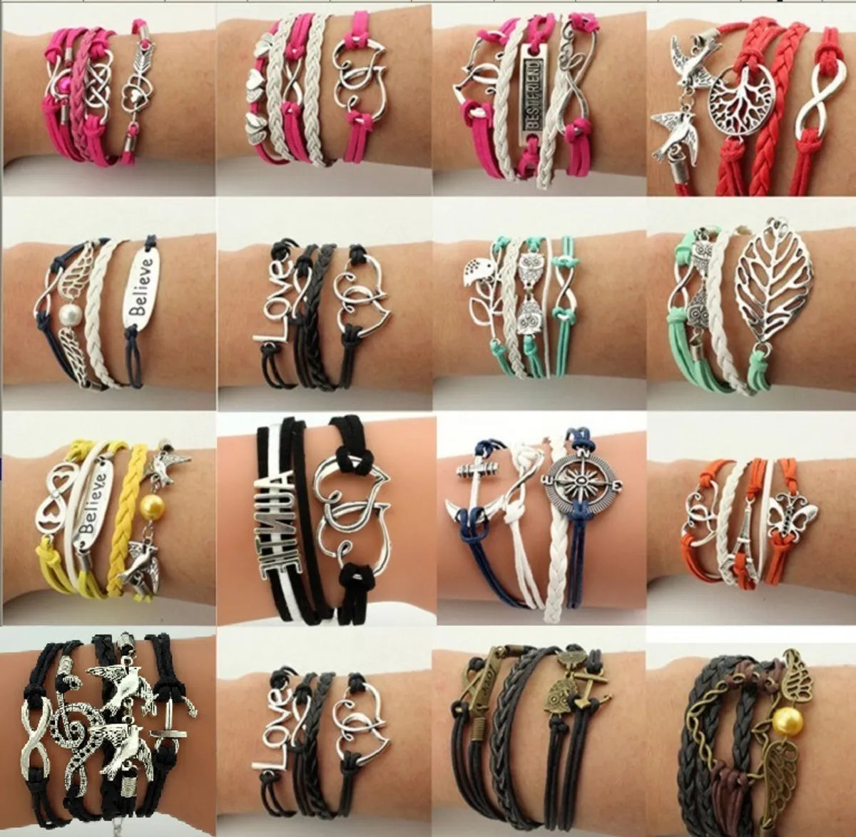 Fashion Leaf Heart Shape Butterfly Alloy Plating Braid Women's Bracelets