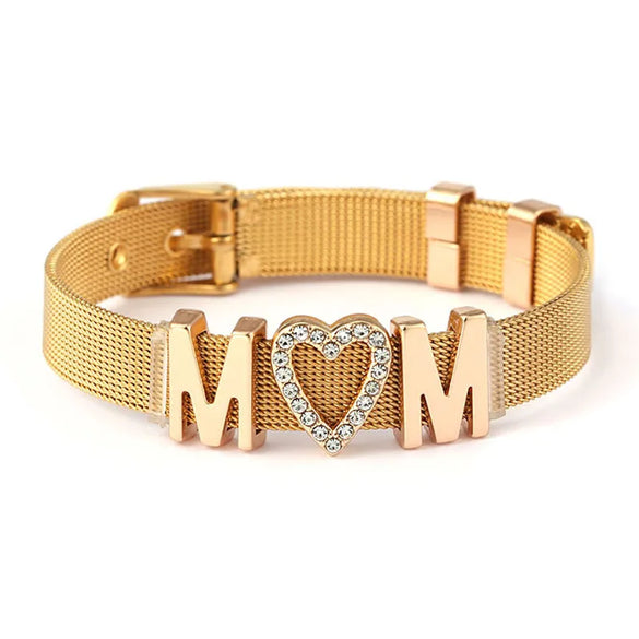 1 Piece Fashion Letter Heart Shape Alloy Titanium Steel Inlay Zircon Mother'S Day Couple Bracelets