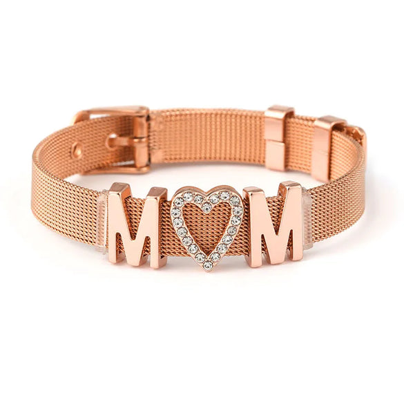 1 Piece Fashion Letter Heart Shape Alloy Titanium Steel Inlay Zircon Mother'S Day Couple Bracelets