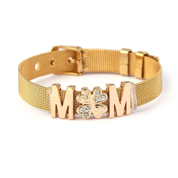 1 Piece Fashion Letter Heart Shape Alloy Titanium Steel Inlay Zircon Mother'S Day Couple Bracelets