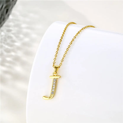 Fashion Letter Stainless Steel Titanium Steel Plating Inlay Zircon 18k Gold Plated Gold Plated Pendant Necklace