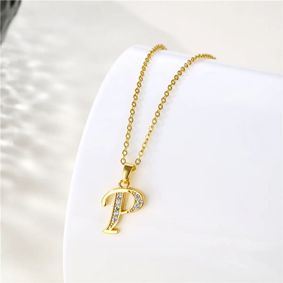 Fashion Letter Stainless Steel Titanium Steel Plating Inlay Zircon 18k Gold Plated Gold Plated Pendant Necklace