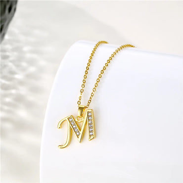 Fashion Letter Stainless Steel Titanium Steel Plating Inlay Zircon 18k Gold Plated Gold Plated Pendant Necklace