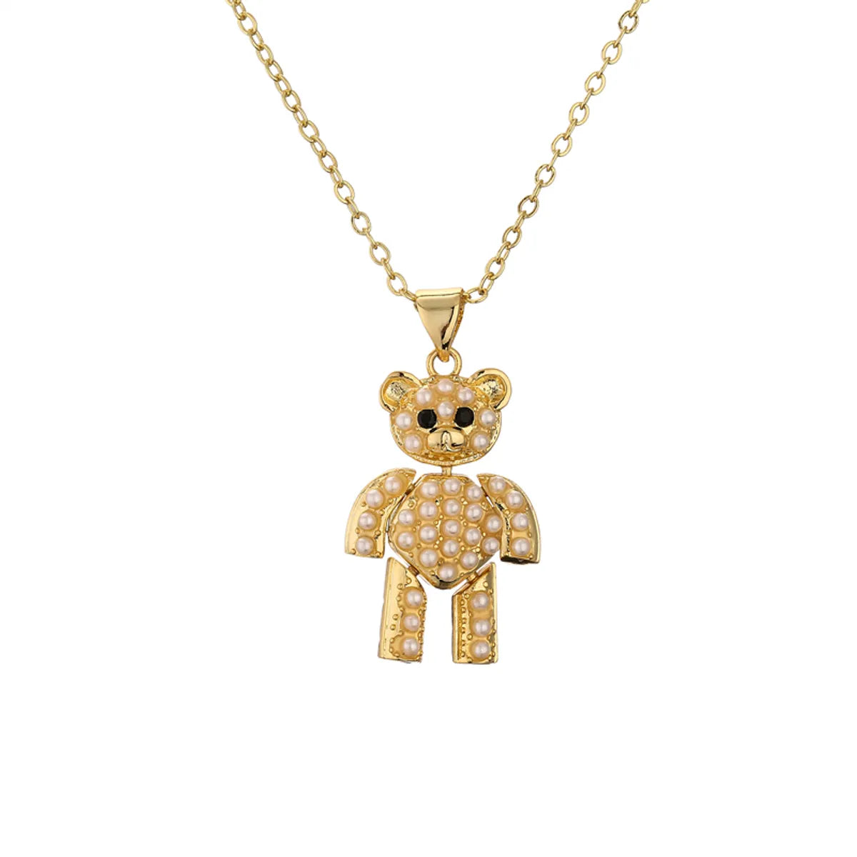 1 Piece Fashion Little Bear Cat Owl Copper Plating Inlay Artificial Pearls Zircon Pendant Necklace