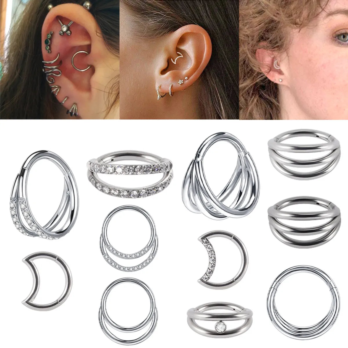 Fashion Moon Water Droplets Metal Inlay Zircon Nose Ring Nose Studs