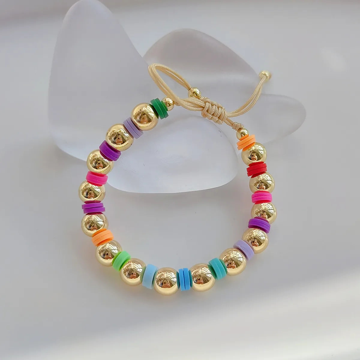 1 Piece Fashion Multicolor Soft Clay Metal Beaded Knitting Women's Bracelets