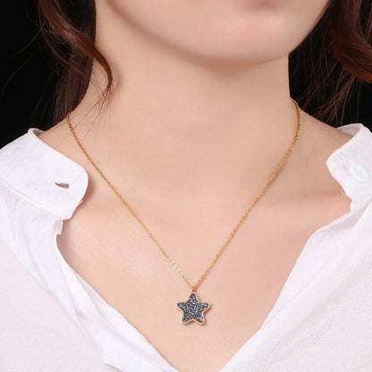 1 Piece Fashion Pentagram Titanium Steel Plating Inlay Artificial Gemstones Pendant Necklace