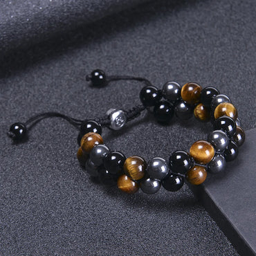 Fashion Round Agate Tiger Eye Beaded Knitting Men'S Bracelets