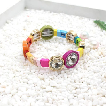 1 Piece Fashion Round Colorful Alloy Enamel Beaded Stoving Varnish Inlay Zircon Women'S Bracelets