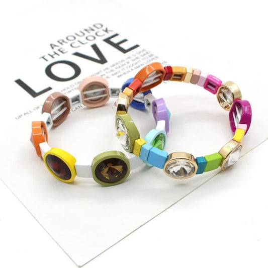 1 Piece Fashion Round Colorful Alloy Enamel Beaded Stoving Varnish Inlay Zircon Women'S Bracelets