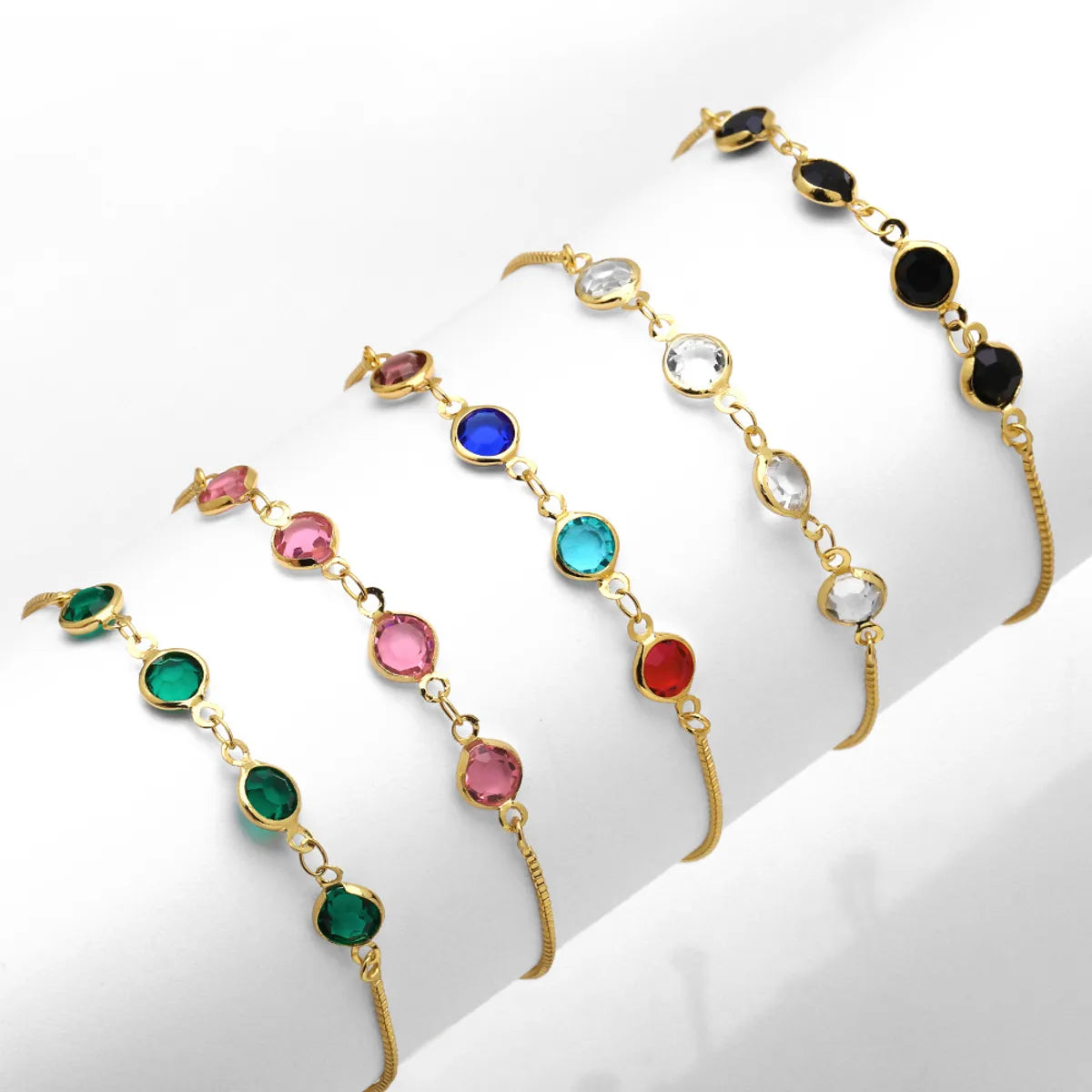 Fashion Round Copper 18k Gold Plated Crystal Bracelets In Bulk