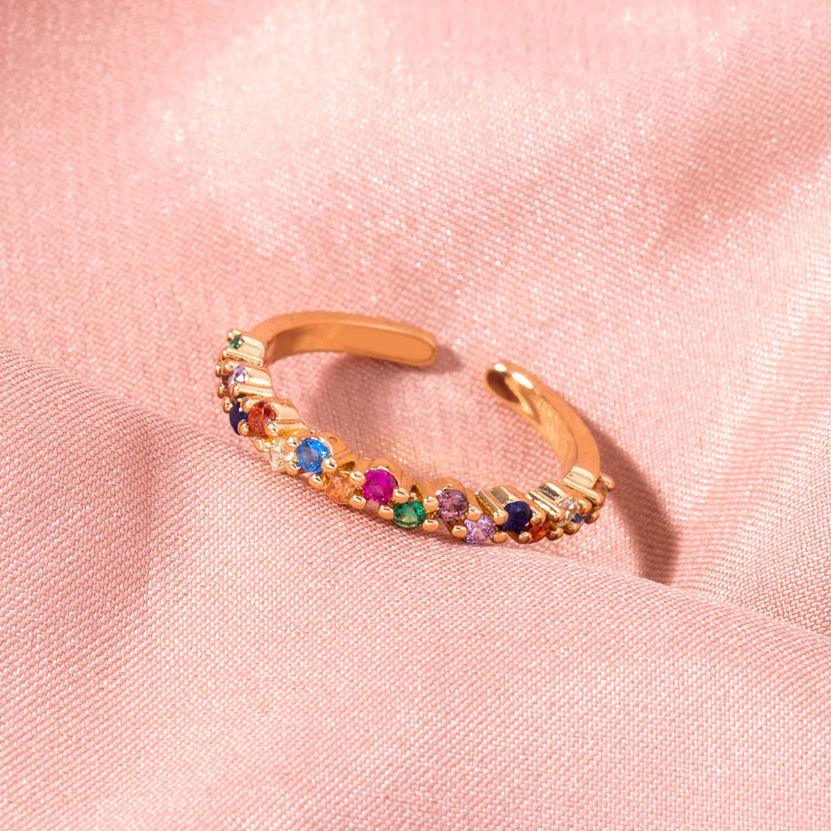 1 Piece Fashion Round Copper Plating Inlay Zircon Open Ring