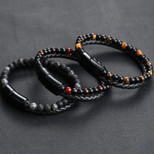 1 Piece Fashion Round Pu Leather Alloy Beaded Plating Women'S Bracelets