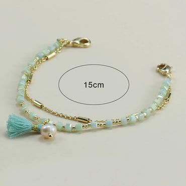 Fashion Round Stainless Steel Beaded Polishing Inlay Rhinestones Girl's Bracelets