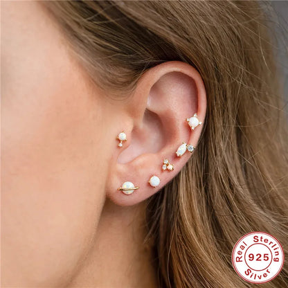 1 Piece Fashion Round Sterling Silver Inlay Zircon Ear Studs