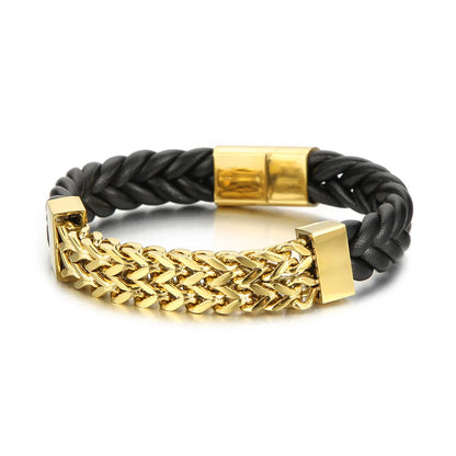 Fashion Round Titanium Steel Plating Chain 18K Gold Plated Men'S Bracelets