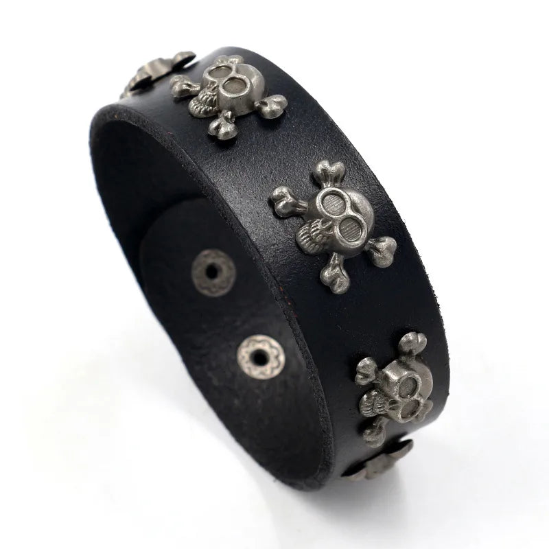 1 Piece Fashion Skull Pu Leather Alloy Men'S Bangle