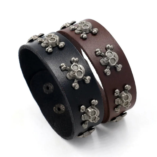 1 Piece Fashion Skull Pu Leather Alloy Men'S Bangle