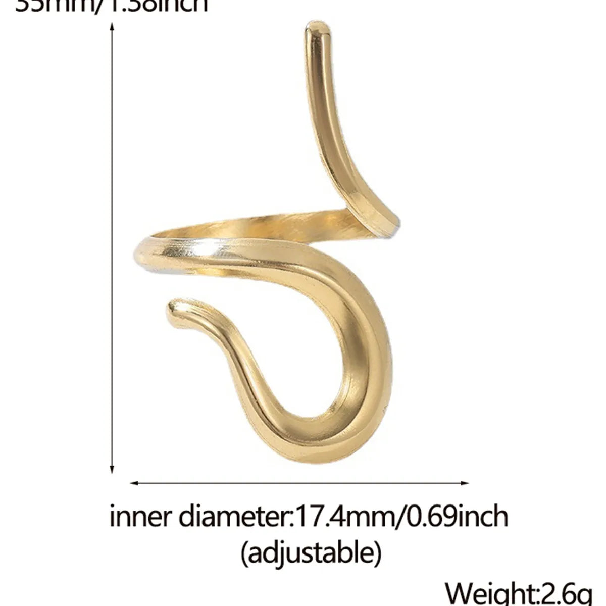 Fashion Snake Stainless Steel Plating Open Ring